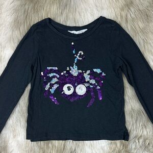 H&M Black Kids Shirt with Purple Sequin Spider Design - Size 4-6Y